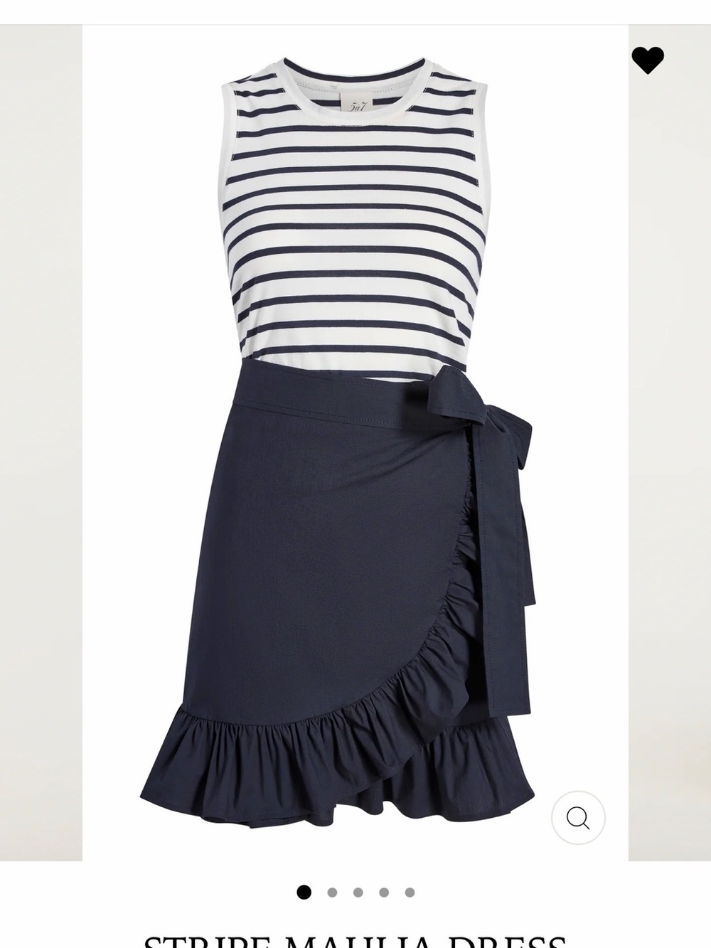Cinq à Sept Stripe Mahlia Dress 
Striped Navy Ruffle Wrap-style XL